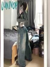Lunivop Y2K Woman Loose Jeans Casual Denim Low Waist Pants Solid Color Pockets Patchwork Classical